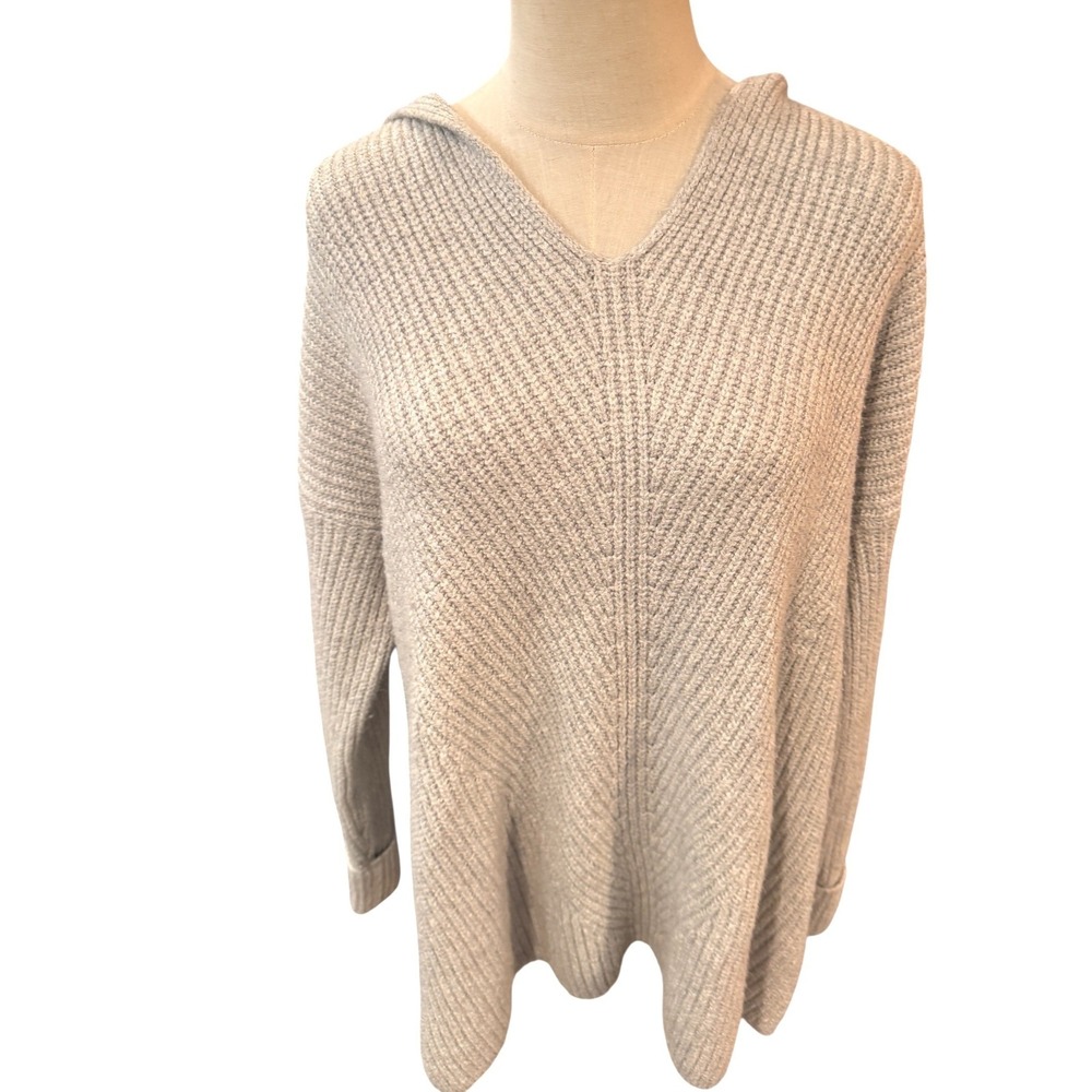 Old Navy Womens Gray Ribbed Knit Hooded Tunic Sweater Large V-Neck Pullover L
